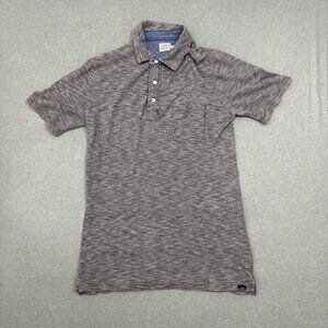 Faherty Indigo Dyed Polo Shirt Gray Casual Rugby Pocket Short Sleeve Youth Med